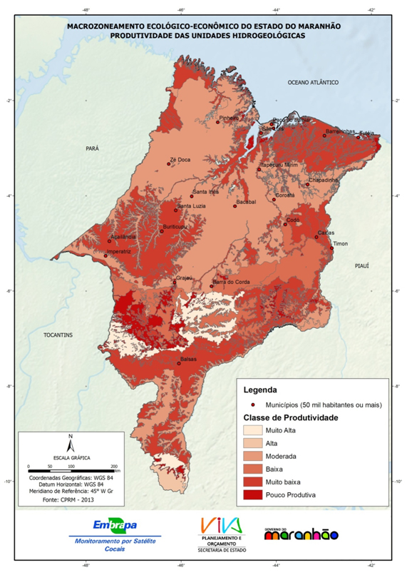 Produtividade das unidades hidrogeológicas do Estado do Maranhão - (2013)