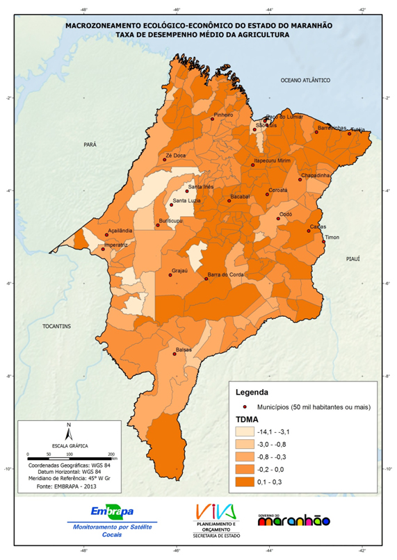 Taxa de desempenho médio da agricultura dos municípios do Estado do Maranhão