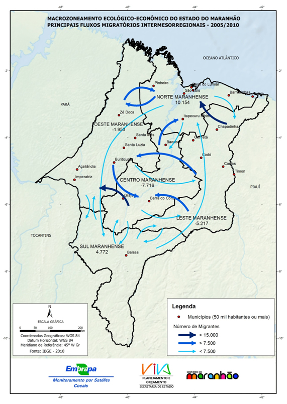 Principais fluxos migratórios intermesorregionais no Estado do Maranhão-(2010)