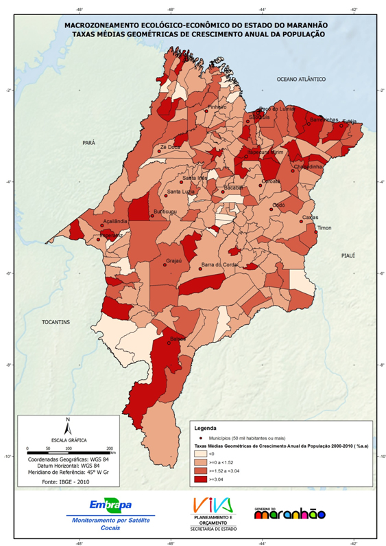Taxas médias geométricas de crescimento da população no Estado do Maranhão-(2010)