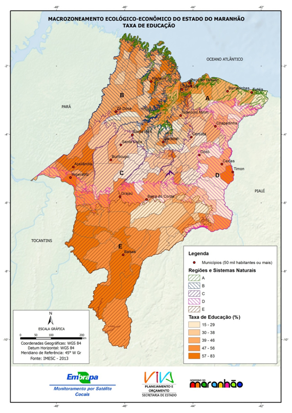 Taxa de educação e regiões e sistemas naturais-(2013)