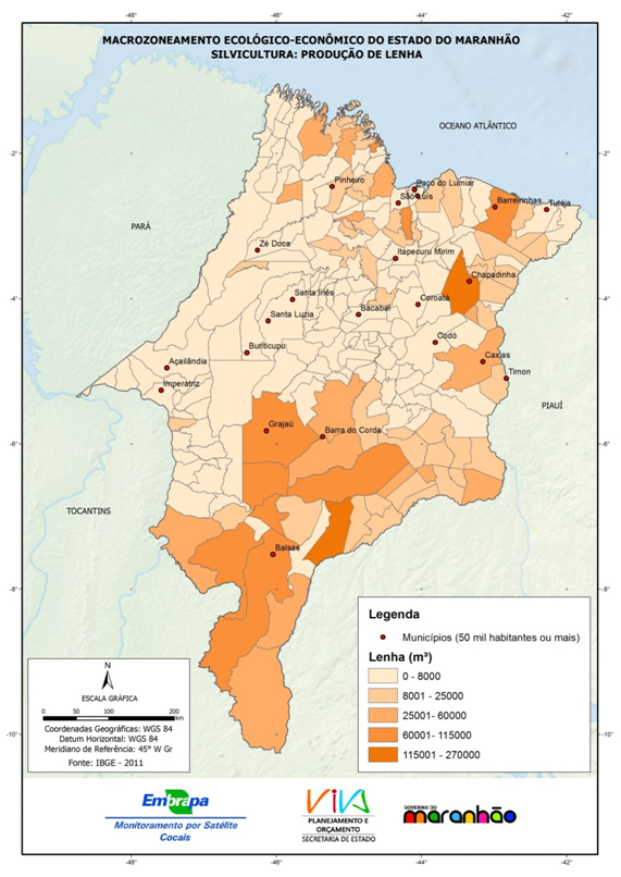Produção da silvicultura do Estado do Maranhão – lenha-(2011)