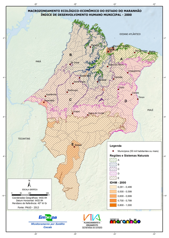 IDHM 2000 e regiões e sistemas naturais do Estado do Maranhão