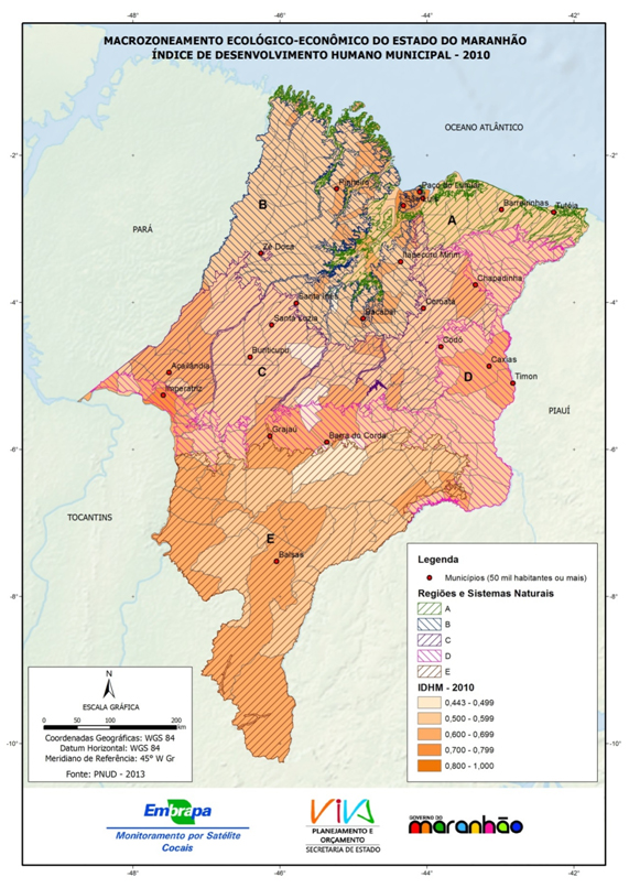 IDHM 2000 e regiões e sistemas naturais do Estado do Maranhão