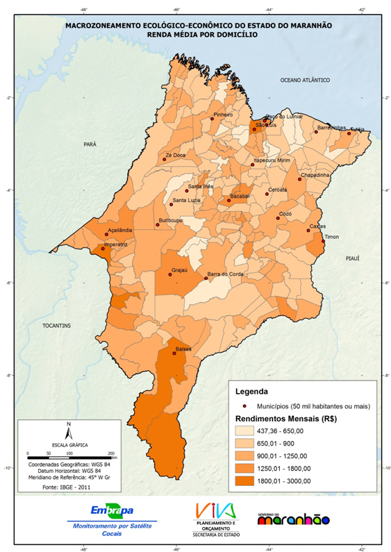 Renda média por domicílio no Estado do Maranhão-(2011)