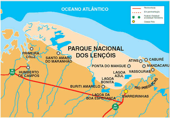Localização do Parque Nacional dos Lençóis, Maranhão