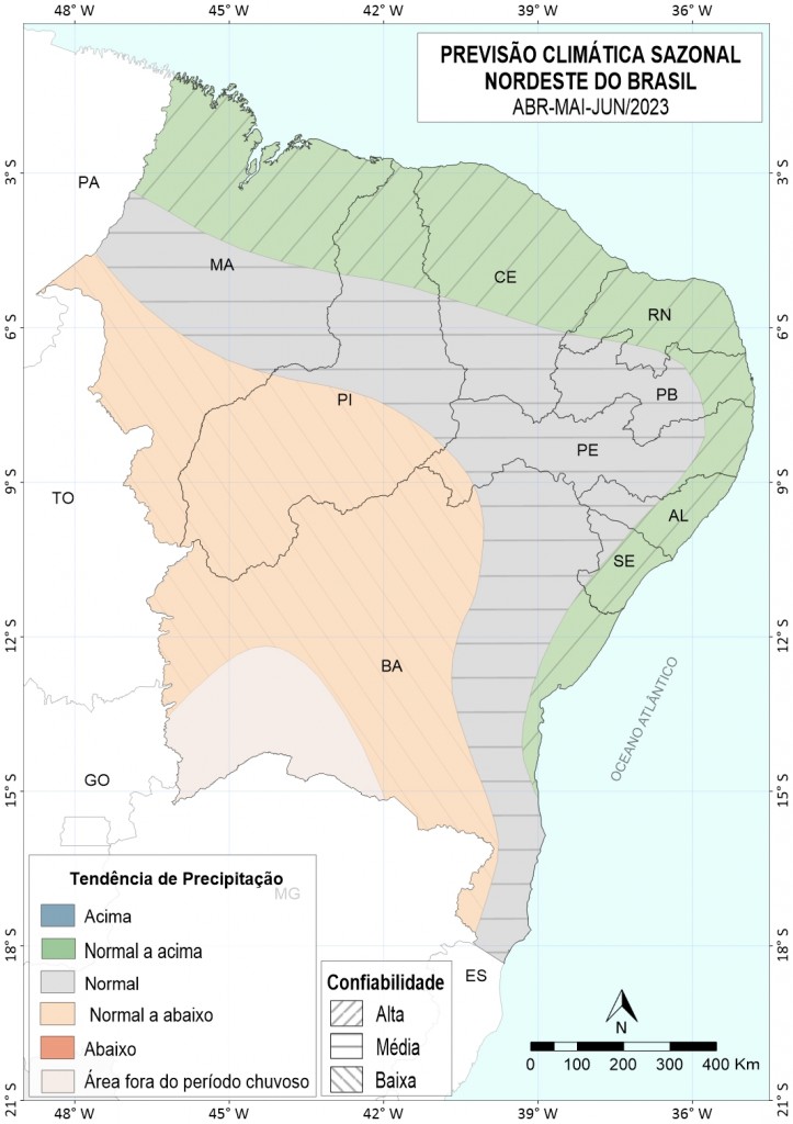 FIGURA 04 - Previsão climática para o trimestre AMJ/2023 para a Região Nordeste do Brasil (NEB).