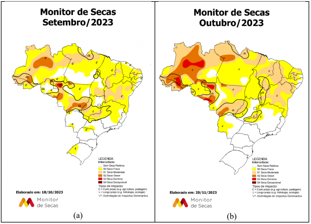 Figura 1 - Monitor de Secas: (a) setembro/2023; (b) outubro/2023.