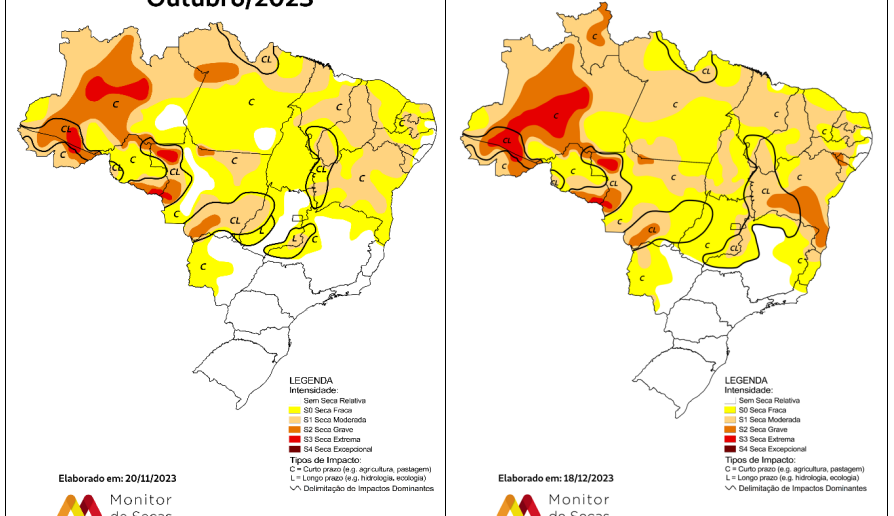 Figura 1 - Monitor de Secas: (a) outubro/2023; (b) novembro/2023.