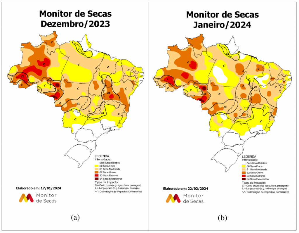 Figura 1 - Monitor de Secas: (a) dezembro/2023; (b) janeiro/2024.